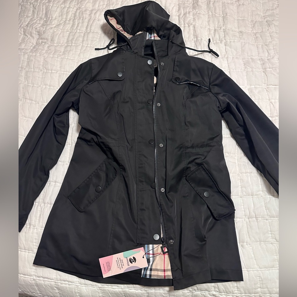 Women's Black Hooded Rain Jacket